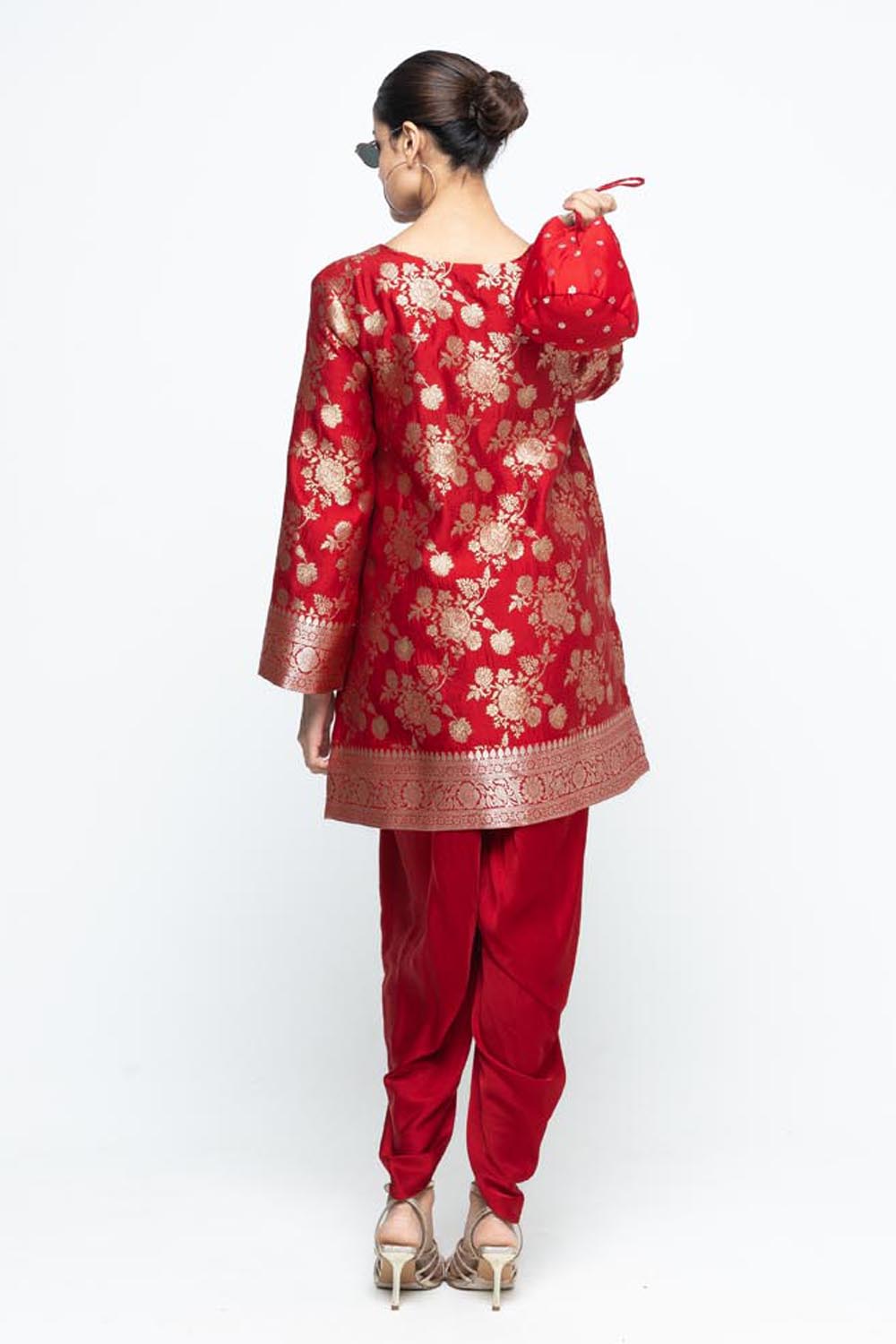 Gul Floral Brocade Kurta With Dhoti Set- Red