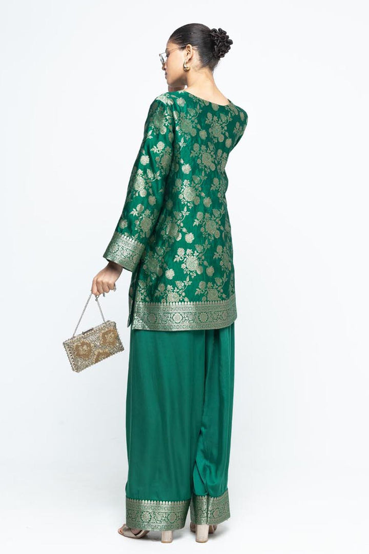 Gul Floral Brocade Kurta with Farshi Salwar - Green