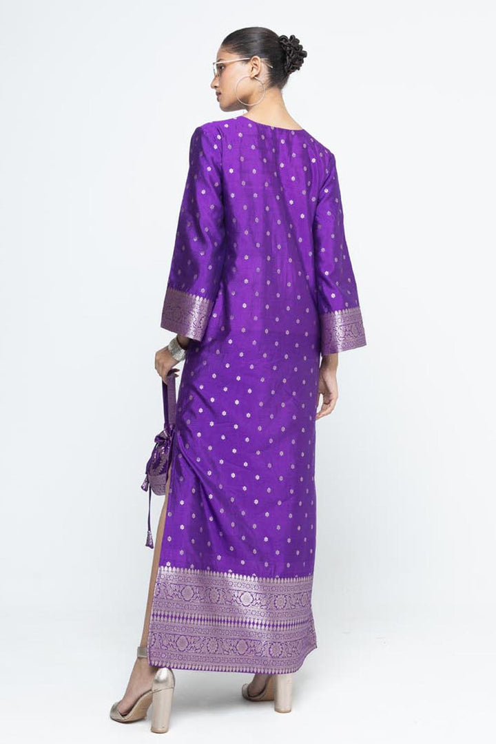Nats Statement Silk Kaftan With Brocade Detail - Purple