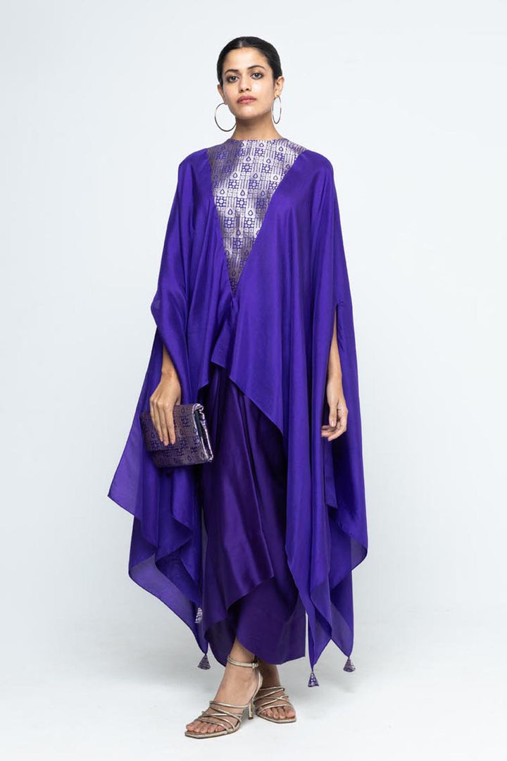 Trisha Statement Silk Cape & Skirt Set - Purple