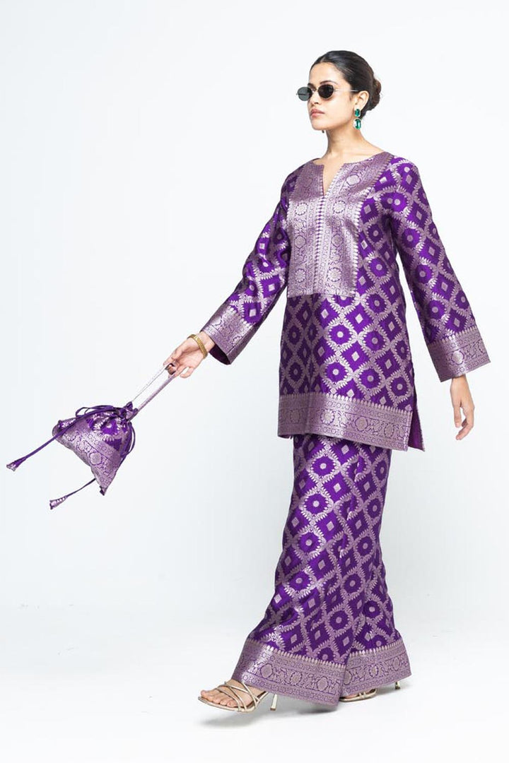Heera Brocade Jaal Kurta With Pants - Purple