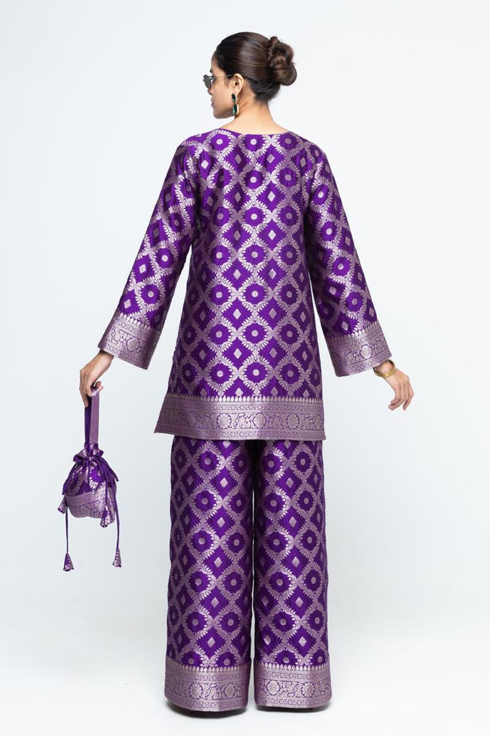 Heera Brocade Jaal Kurta With Pants - Purple