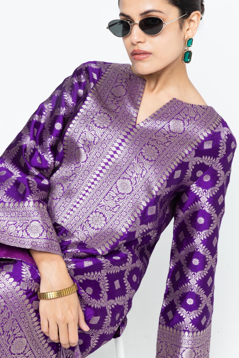 Heera Brocade Jaal Kurta With Pants - Purple