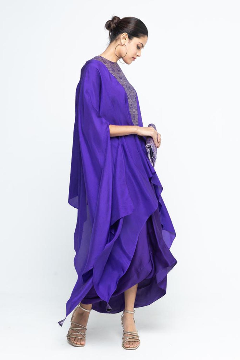 Trisha Statement Silk Cape & Skirt Set - Purple