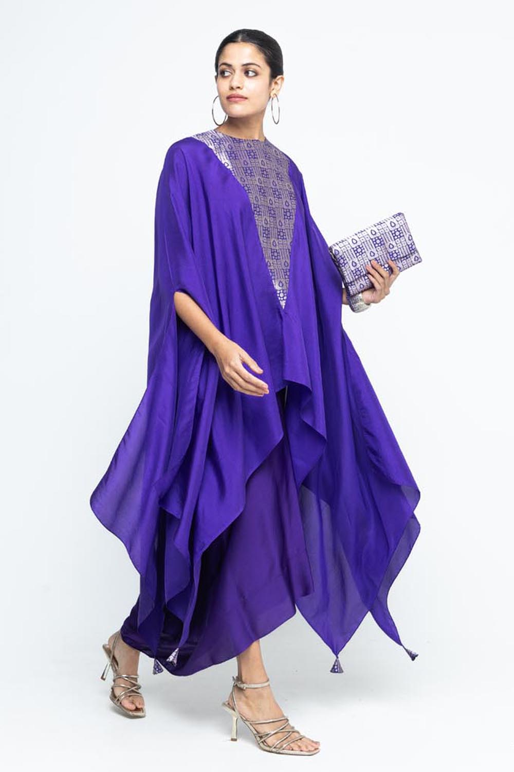 Trisha Statement Silk Cape & Skirt Set - Purple
