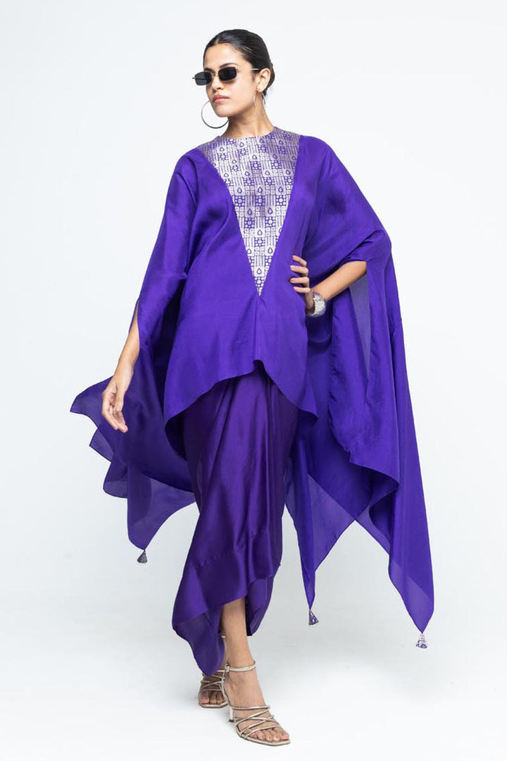 Trisha Statement Silk Cape & Skirt Set - Purple