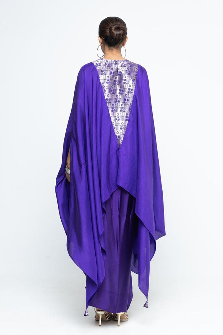 Trisha Statement Silk Cape & Skirt Set - Purple