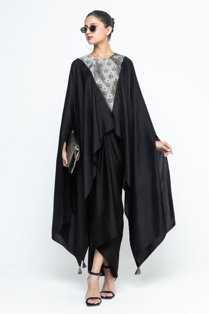 Trisha Statement Silk Cape & Skirt Set - Black