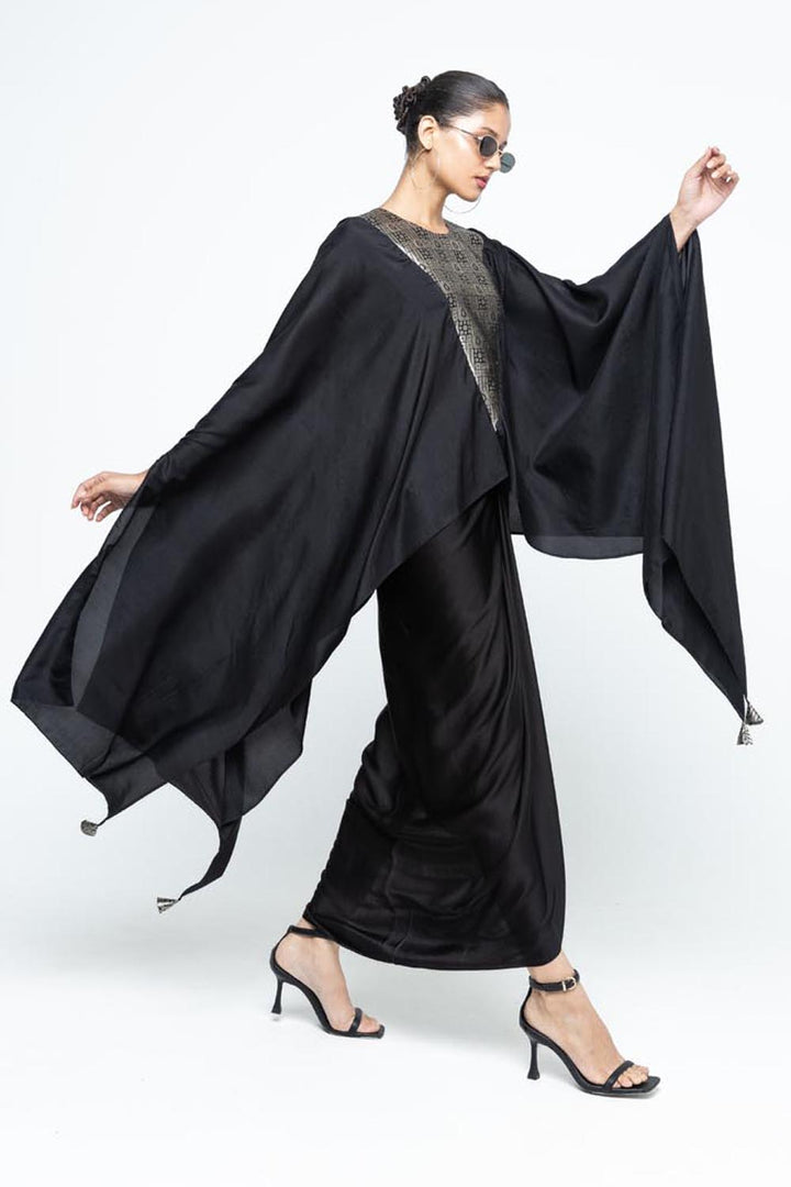 Trisha Statement Silk Cape & Skirt Set - Black
