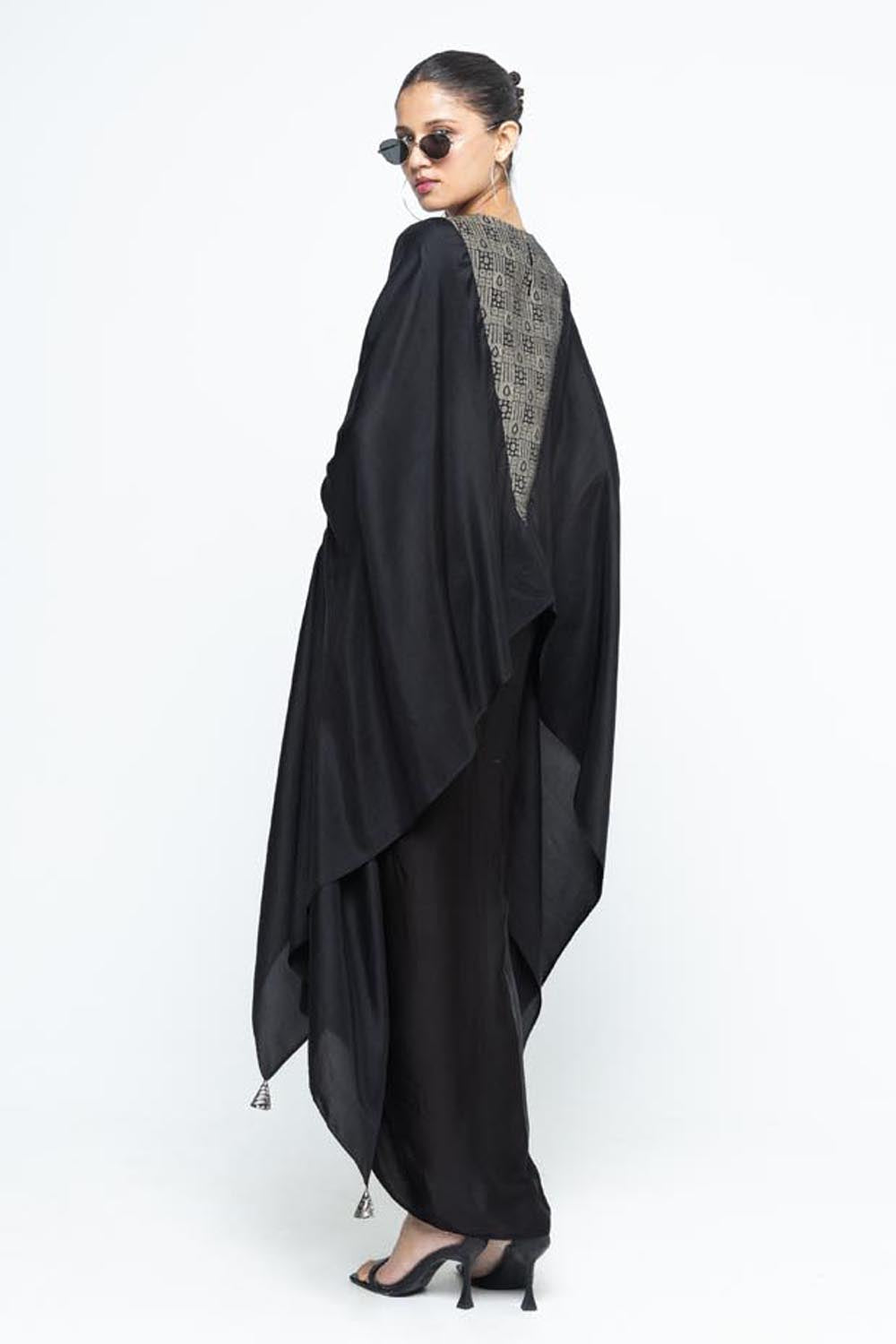 Trisha Statement Silk Cape & Skirt Set - Black