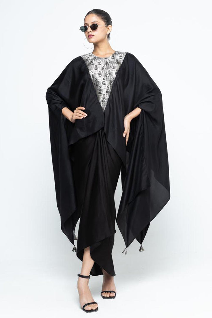 Trisha Statement Silk Cape & Skirt Set - Black