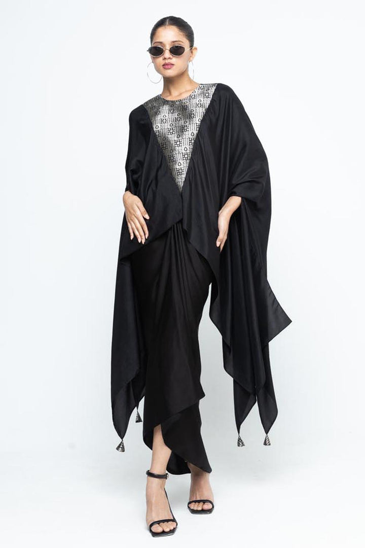 Trisha Statement Silk Cape & Skirt Set - Black