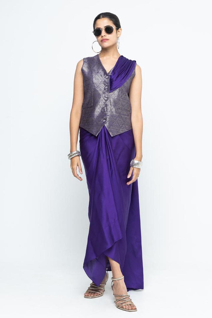Kiara Statement Waistcoat Saree - Purple