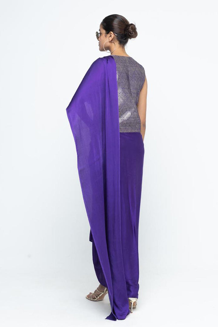Kiara Statement Waistcoat Saree - Purple