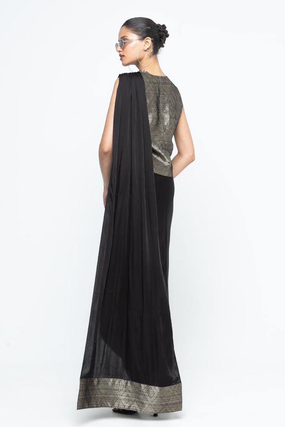 Kiara Statement Waistcoat Saree - Black