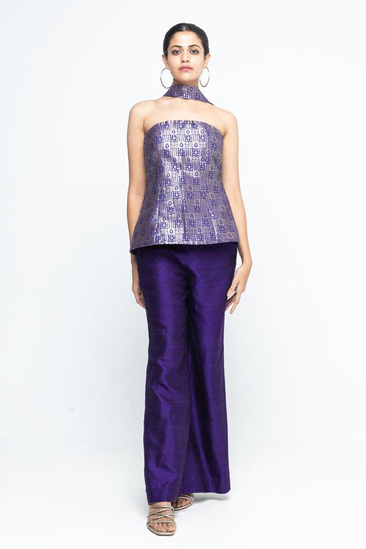 Dela Strapless Brocade Top and Pants - Purple