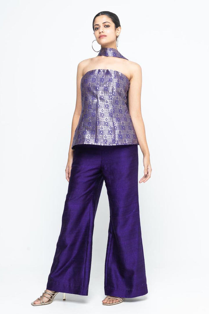 Dela Strapless Brocade Top and Pants - Purple