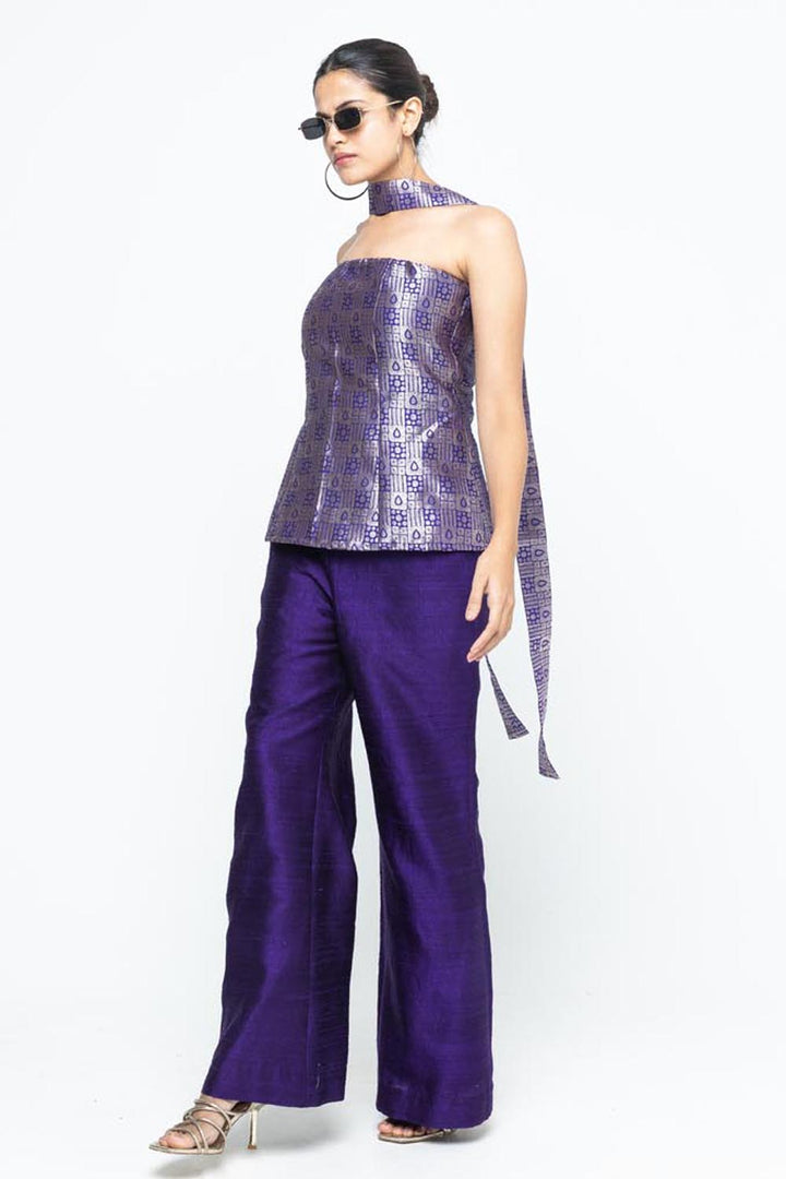 Dela Strapless Brocade Top and Pants - Purple