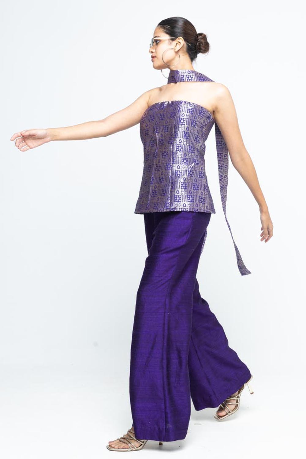 Dela Strapless Brocade Top and Pants - Purple