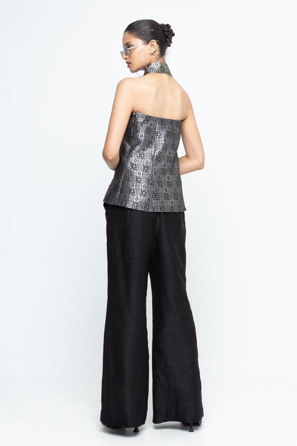 Dela Strapless Brocade Top and Pants - Black