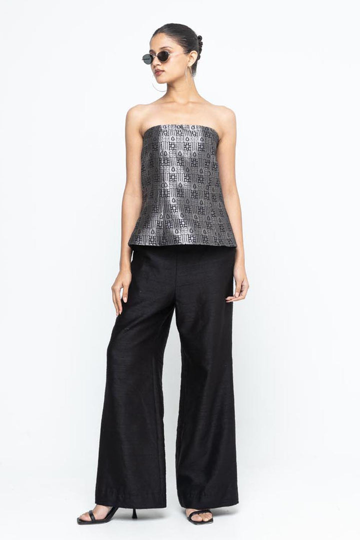 Dela Strapless Brocade Top and Pants - Black