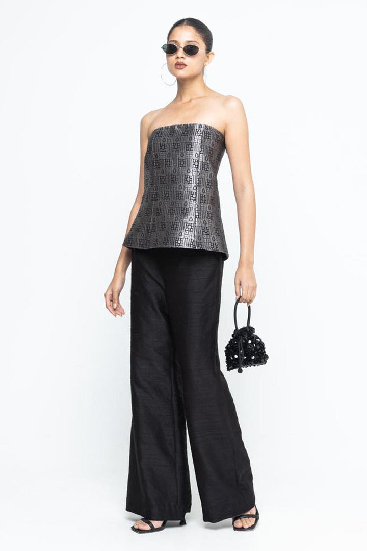Dela Strapless Brocade Top and Pants - Black