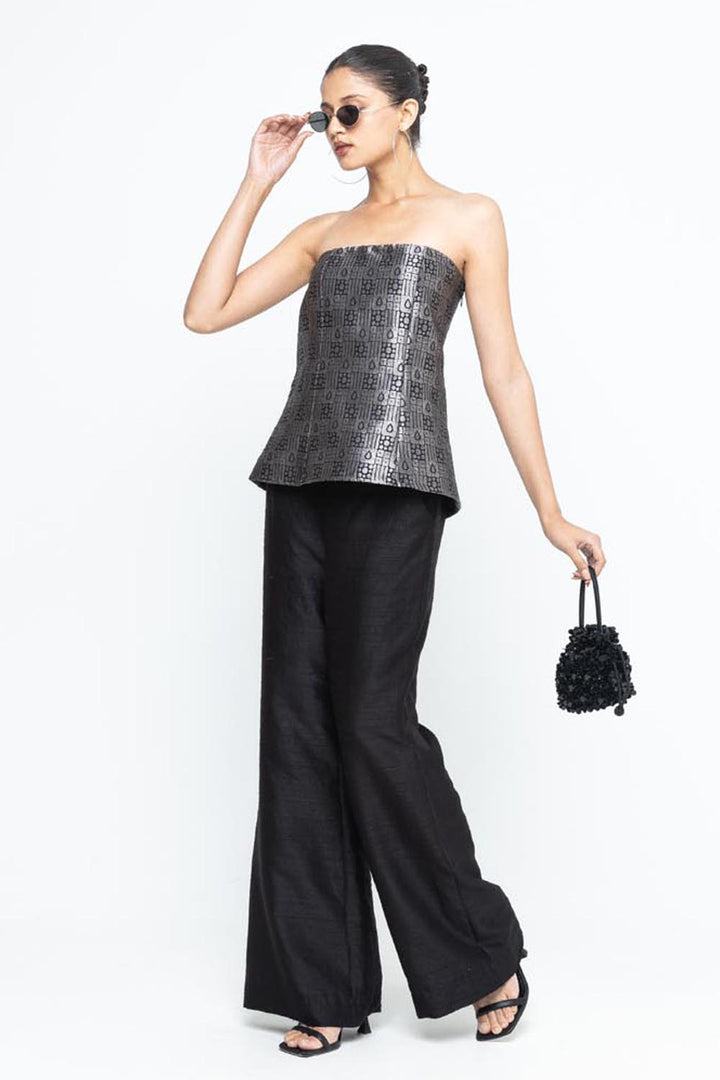 Dela Strapless Brocade Top and Pants - Black