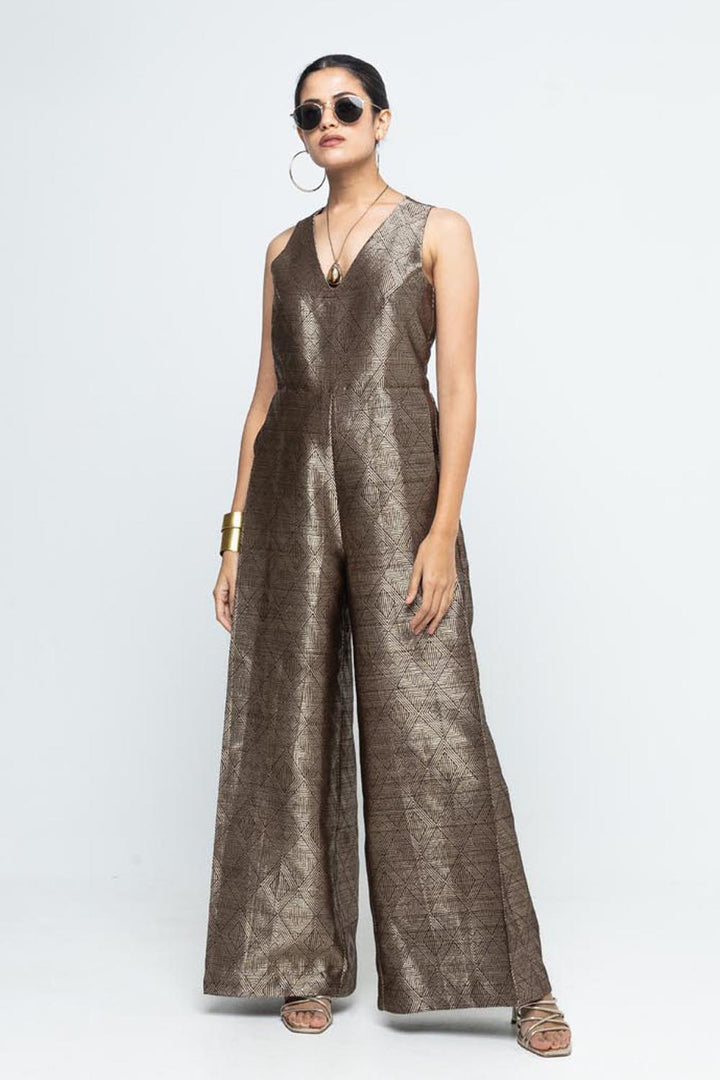Sera Brown Metallic Jumpsuit