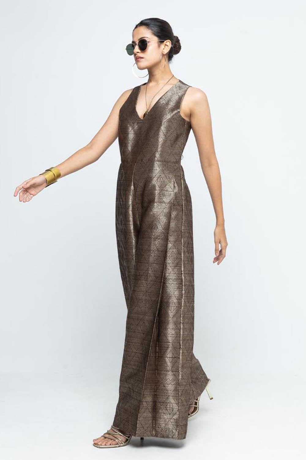 Sera Brown Metallic Jumpsuit