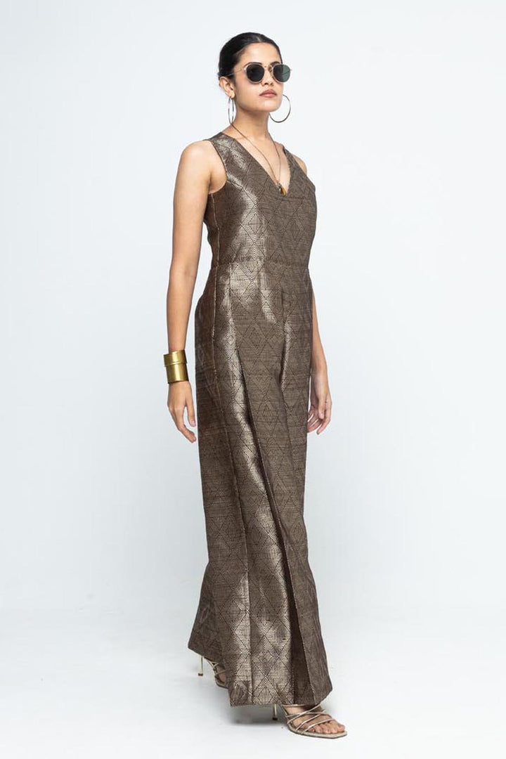 Sera Brown Metallic Jumpsuit