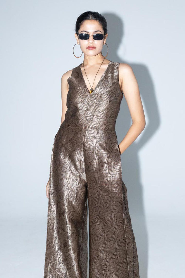 Sera Brown Metallic Jumpsuit