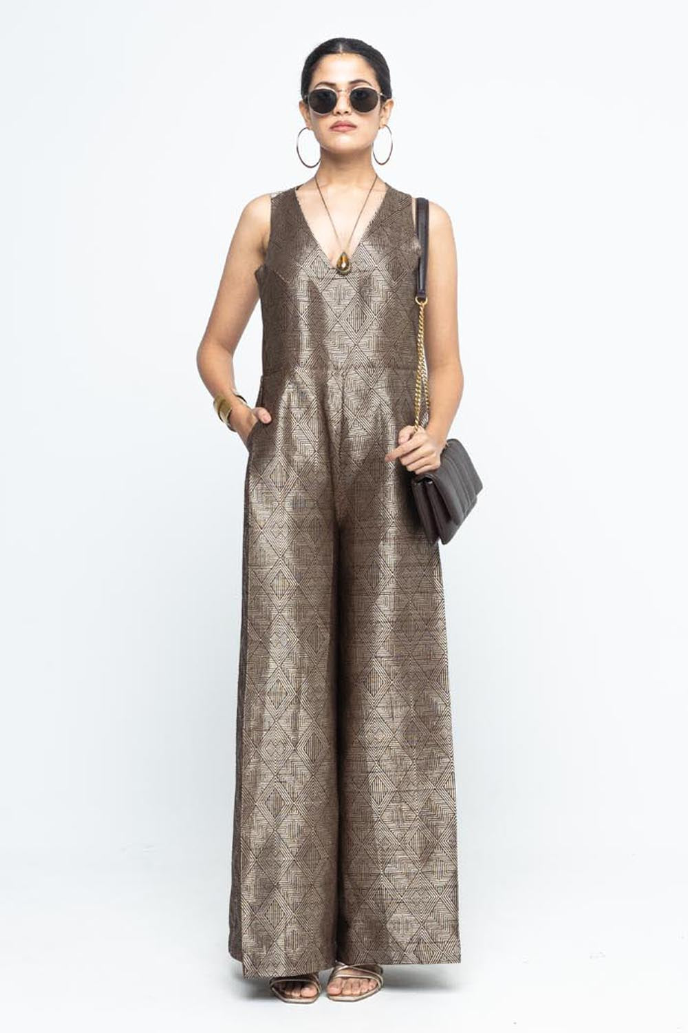 Sera Brown Metallic Jumpsuit