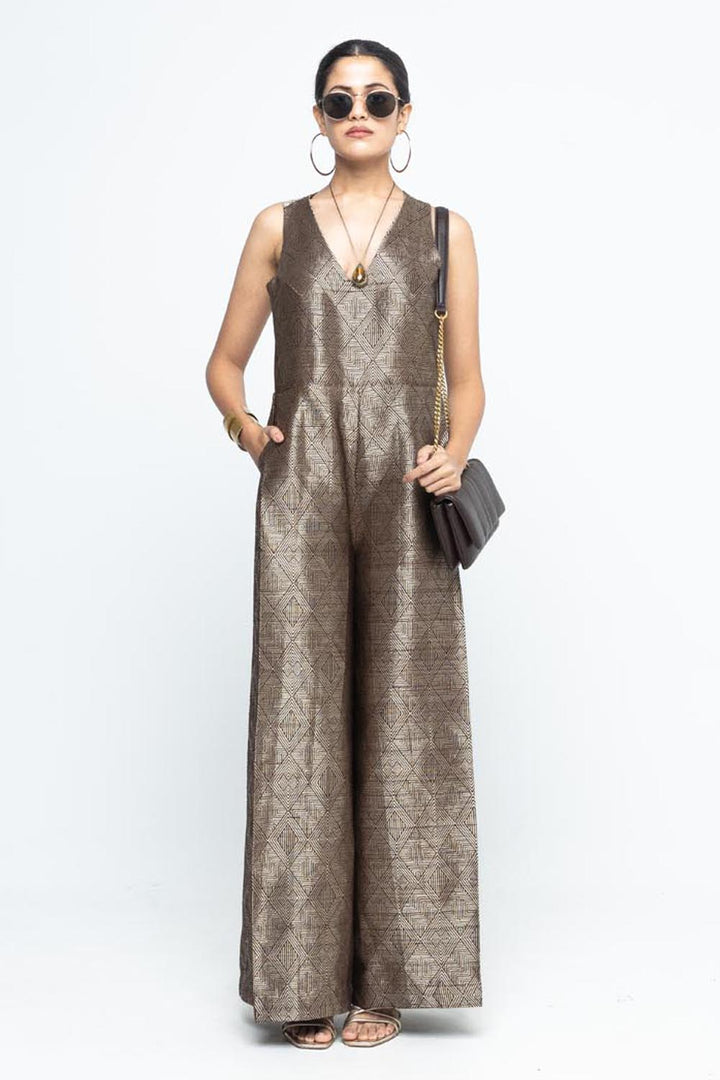 Sera Brown Metallic Jumpsuit