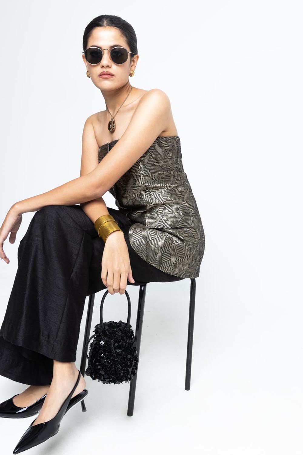 Tiya Black Tube Jacket Set