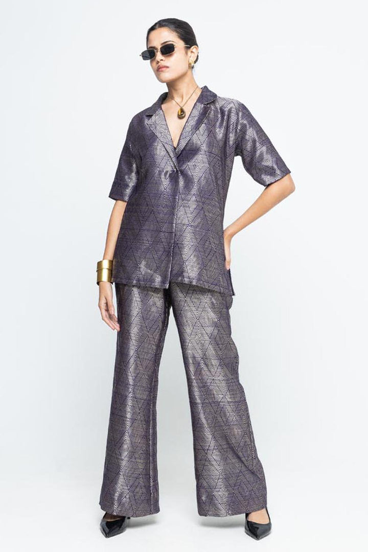 Metallic Purple Wrap Blazer Set