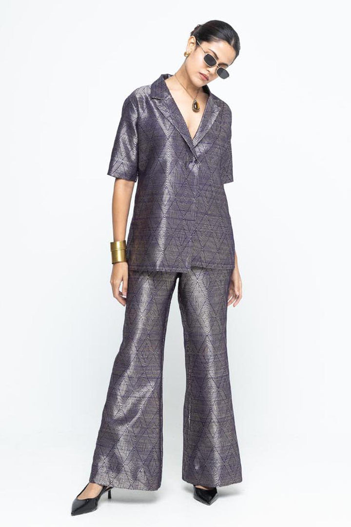 Metallic Purple Wrap Blazer Set