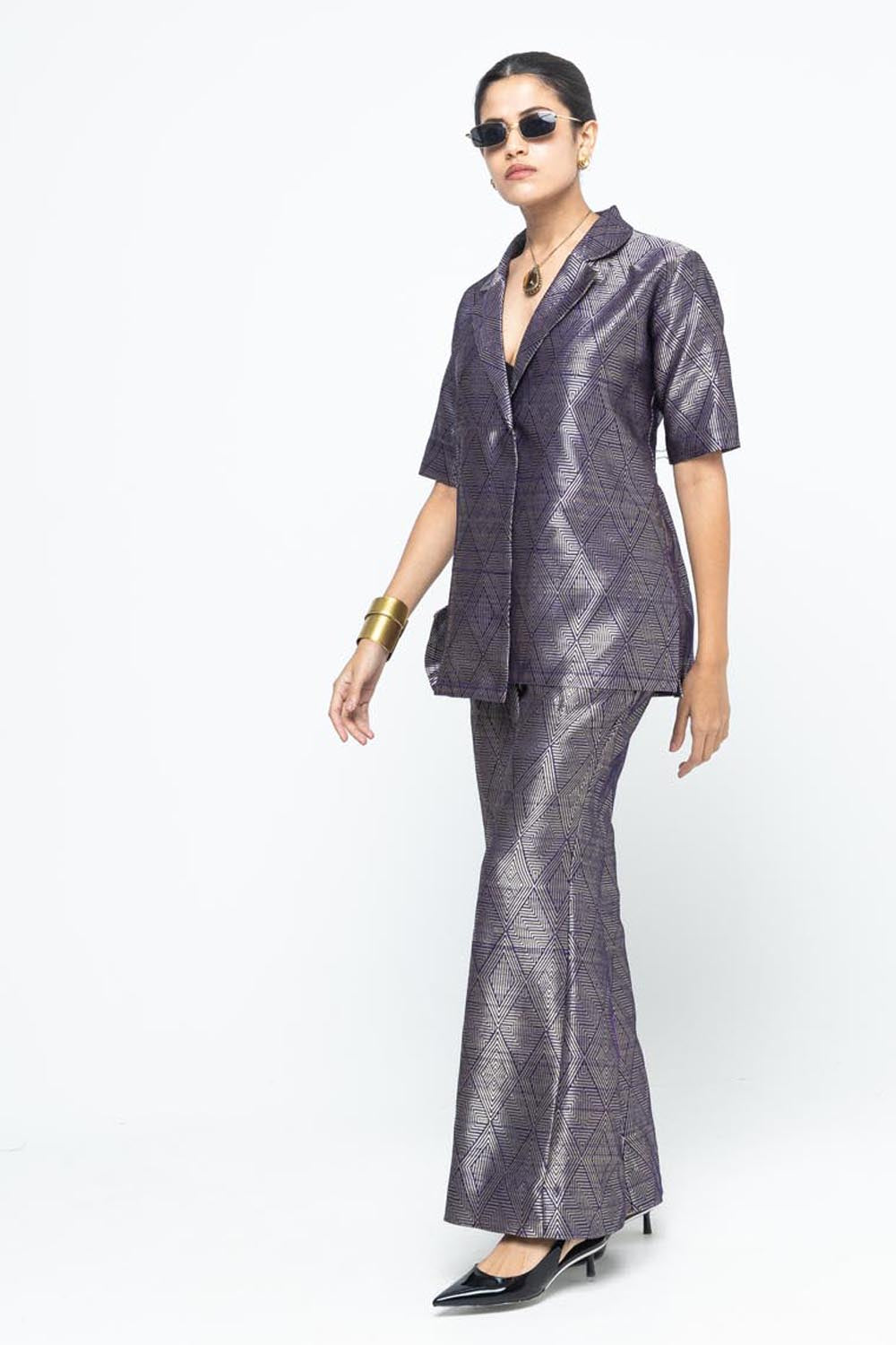 Metallic Purple Wrap Blazer Set