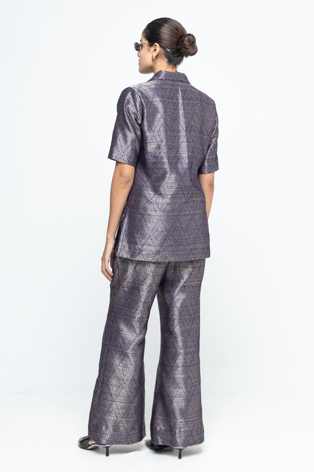Metallic Purple Wrap Blazer Set