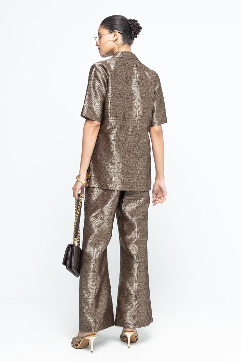 Metallic Brown Wrap Blazer Set