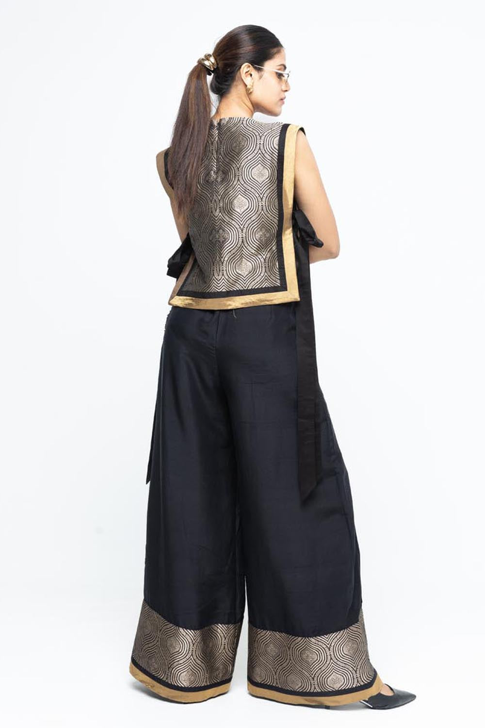 Miri Brocade Bib With Pant Set - Black
