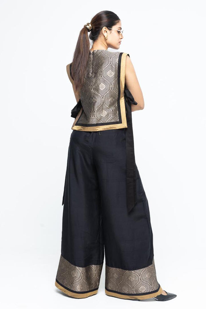Miri Brocade Bib With Pant Set - Black