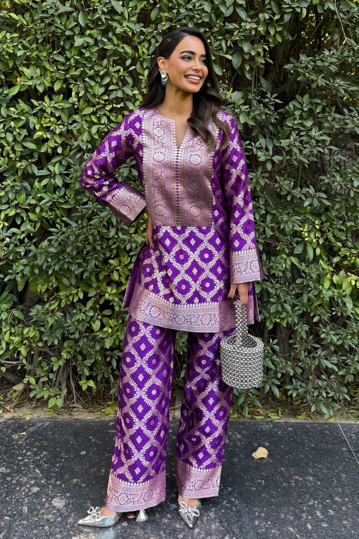 Arushi Mehra In Our Heera Brocade Jaal Kurta With Pants - Purple