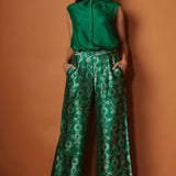 Green Brocade Pants Paired With Matching Silk Shirt