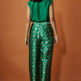 Green Brocade Pants Paired With Matching Silk Shirt