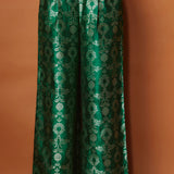 Green Brocade Pants Paired With Matching Silk Shirt