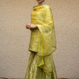 Lime Green Floral Jaal Benarasi Kora Silk Sharara Set