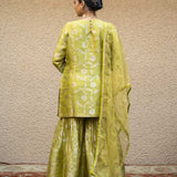 Lime Green Floral Jaal Benarasi Kora Silk Sharara Set