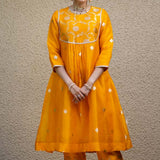 Orange Jaal Neck Butti Benarasi Kora silk Kurta Set