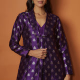 Purple Brocade Jacket Paired With Matching Brocade Pants And Shirt