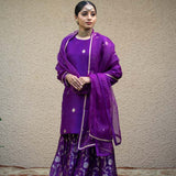 Purple Butti Floral Benarasi Kora Silk Sharara Set